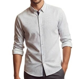 Topman Mens Stretch Skinny Fit Button Up Shirt Size L White Business Casual‎